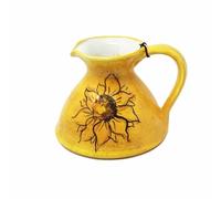 Verano Spanish Ceramics Sunflower Hand Painted Decorative Flat Based Jug - New Home Decor Kitchen Restaurant Cafe Counter Dining Table Floral Vase Serving Cream Milk Water Juice Pourer - 14cm