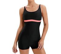 Veranohub Women's Boyleg One Piece Swimsuit Athletic Lap Bathing Suits Conservative Cut (Black/Orange, UK12)