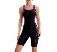 Veranohub Women's Boyleg One Piece Swimsuit Knee Length Athletic Racerback Bathing Suits Conservative Cut(Neon Purple,UK10)
