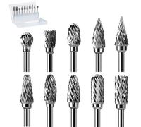 Verazquy 10Pcs Tungsten Carbide Rotary Burr Set, 1/8" Shank Steel Double Cut for Dremel, Die Grinder Bits Tool Accessories for Wood Carving Metal Polishing Engraving Drilling DIY Woodworking