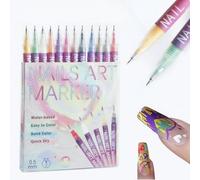 Verazquy 12 Colour Nail Art Pens Set 0.5mm Fine Tip for 3D Nail Art Graffiti Dotting Lining. DIY Quick Dry Gel Kit for Women Girls Home Salon Manicure