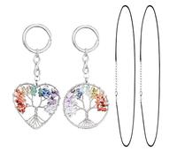 Verazquy 2 Pcs Tree of Life Crystal Keyring, Round Heart Shape 7 Chakra Healing Crystal Keychain Spiritual Handmade Gifts Moonstone Healing Reiki Car Keyring for Couple Lover Mother and Friends