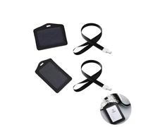 Verazquy 2Pcs Badge Holder,Clear ID Card Bus Pass Waterproof Work Name Clear Badges Holder with Lanyard Leather Vertical Horizontal for Work Bus PassCredit Cards (Black)