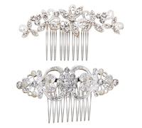 Verazquy 2Pcs Bridal Wedding Hair Clip Comb Bridal Decoration Flower Side Jewelry Hairpins Pearl Rhinestone Wedding Pieces Crystal Comb Hair Accessories Headpiece for Bride Bridesmaids