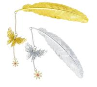 Verazquy 2Pcs Feather Bookmark with 3D Butterfly Charm - Elegant Vintage Metal Bookmark, Unique Sentimental Birthday Gifts for Women, Mum, Book Lovers - Book Accessories in Gift Box