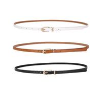 Verazquy 3 Pack Women's Skinny Leather Belts - Thin Waist Belt for Dresses, Jeans, Pants - Fashion Adjustable PU Leather Waist Belt with Gold Buckle (Black, White, Camel)