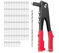 Verazquy 4-in-1 Rivet Gun Set, Heavy Duty Hand Riveter Tool Kit One-Handed Pop with 100 Rivets and 2 Pcs Matching drill bit for Metal Plastic Automotive Furniture DIY