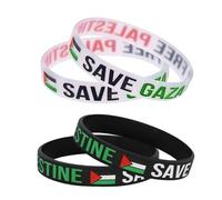 Verazquy 4 Pcs Palestine Wristband, Save Gaza Free Palestine Bracelet, Promote Peace Awareness for Protest Movement, Elastic Silicone Fashion Cuff Stylish Design Support Palestine Flag Accessory