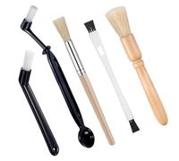 Verazquy 5Pcs Coffee Machine Cleaning Brush Set - Wooden Handle Soft Bristles, Espresso Grinder Cleaning with Spoon Thin Pipe Cleaners Straw Elbow Brush for Group Head Steam Wand