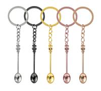 Verazquy 5Pcs Mini Spoon Set Keychain,Tiny Spoons for Spice Jar with Keyring Crown Tiny Tea Pendant Necklace Keyring Medicine Keychain Ket Kit Tea Sugar Spice Cute Backpack Party Favors Accessory
