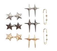 Verazquy 6 Pairs Star Jean Waist Tightener Clips with 2Pcs Pants Button Tightener Pins, No Sewing Adjustable Waistband Buttons for Loose Skirts Sweaters Reusable Metal Waist Cincher Tightener Pins