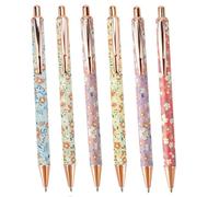 Verazquy 6 Pcs Floral Ballpoint Pens, Fashionable Personalized Floral Art Ballpoints, Retractable Wild Flower Botanical Pens Fancy Gift for Colleague Girls Student Teacher Anniversary Day Graduation