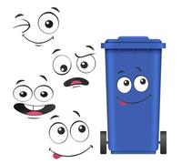 Verazquy Funny Wheelie Bin Stickers 4 Pack With Recycling Stickers Large Self-Adhesive Cartoon Expressions for Dustbins Decorative Decals for Trash Cans Indoor Outdoor Recycling Stickers for Bins