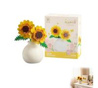 Verazquy Mini Flowers Building Block Set with Vase: Botanicals Sunflowers Bouquet Set Creative Artificial Flowers Construction for Home Office Decoration Gift for Adults Teens (Sunflower)