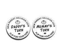 Verazquy New Parents Decision Coin 2Pcs, Funny Newborn Baby Gifts Engraved Stainless Steel Silver Double-Sided Flip Decision Coin for Baby Shower Christmas Anniversa