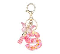 Verazquy Personalised Initial Letter Keychains with Butterfly Pendant, Fashion Alphabet Keychain Pink with Tassel, Cute Resin Key Ring for Women Girls Handbags Backpacks Wallets