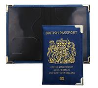 Verazquy UK Passport Walle Cover Holder -New Blocking British Blue Cove PU Leather Passport Case Gold/Silver Protective Corners Executive Retail Cover Travel Essentials Holders for Boarding Pass