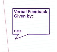 Verbal feedback given. By: Teacher Marking and Assessment Self-inking School Stamp. Choice of ink colour. (Violet)