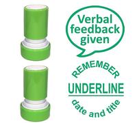 Verbal Feedback Given & Remember Underline Date and Title. 2 x Self-Inking Teacher Stamps, Reinkable. 22mm