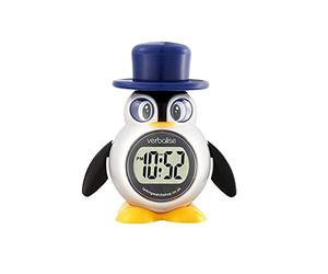 Verbalise Penguin Talking Alarm Clock; Synthetic female voice. Press the Top Hat to Speek the Time. Age 7 plus. Great for Kids Learning the Time.