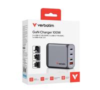 Verbatim GNC-100 GaN Charger 100W with 2 x USB-C PD 100W / 1 x USB-C PD 65W / 1 x USB-A QC 3.0 (EU/UK/US)
