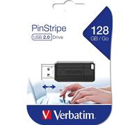 VERBATIM PinStripe USB 2.0 Memory Stick - 128 GB, Black, Black
