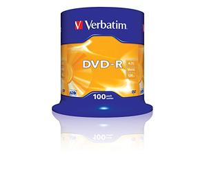 Verbatim 2330529 43549 4.7GB 16x DVD-R Matt Silver - 100 Pack Spindle