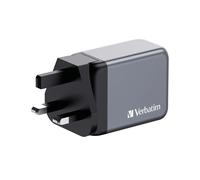 Verbatim GNC-65 GaN Wall Charger, 3-Port, UK/US/EU Compatible, 2X USB-C 65w PD 3