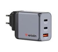 Verbatim GNC-65 GaN Wall Charger, 3-Port, UK/US/EU Compatible, 2X USB-C 65w PD 3