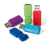 Verbatim 32GB Pinstripe USB 2.0 Flash Drive Retractable Thumb Drive - 5 Pack - Multicolor (Green, Blue, Red, Purple, Cyan)
