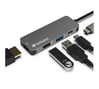 Verbatim 4-in-1 USB C Hub - Type C Hub w/ 60W Power Delivery, USB 3.0 Hub & 2.0 Ports, USB-C Hub w/ 4K HDMI Output, Compact & Portable USB Hub for Laptop