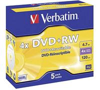 Verbatim 43229 DVD+RW 4x Disc in Non Print Jewel Case (Pack of 5)