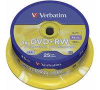 Verbatim 43489 4.7GB 4x Matt Silver DVD+RW - 25 Pack Spindle