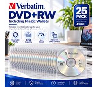 Verbatim 43489 DVD+RW 4.7GB 4x Rewritable Blank Discs+Plastic Wallets Wholesale