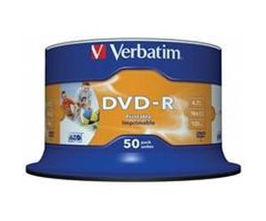Verbatim (43533)DVD-R 16X 4.7GB 50 Pack Spindle Wide Inkjet Printable No ID