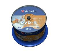 Verbatim 43533. Native capacity: 4.7 GB Type: DVD-R Quantity per pack: 50 pc(s). Package width: 300 mm Package depth: 110 mm Package height: 50 mm. DVD write speed: 16x