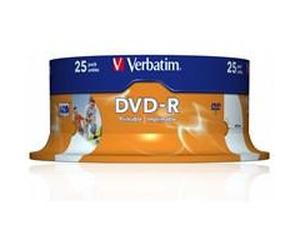 Verbatim (43538) DVD-R Wide Inkjet Printable ID Branded 25 Pack Spindle 4.7GB 16X