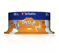 Verbatim 43538. Native capacity: 4.7 GB Type: DVD-R Quantity per pack: 25 pc(s). Package width: 135 mm Package depth: 142 mm Package height: 56 mm. DVD write speed: 16x
