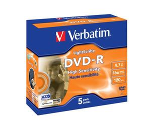 Verbatim 43621 DVD-R 16x Lightscribe 5 pack Jewel Cased