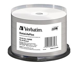 Verbatim 43756 700MB 52x DataLife Plus Printable CD-R - Spindle 50 Pack