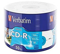 Verbatim 700MB CD-R Discs, 52x, Inkjet Printable, 50 Pack Wrap Spindle