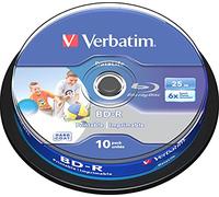 Verbatim 25GB BD-R SL Datalife Discs, 6x, Wide Inkjet Printable, 10