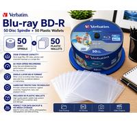 Verbatim 43838 BD-R 25GB 6X Blu-ray Blank Discs 50 Pack + 50 Wallets