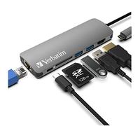 Verbatim 6-in-1 USB C Hub w/Dongle - USB Hub for Laptop w/ 2 USB 3.0, SD Card Reader, 4K HDMI, Ethernet, Compact & Portable USB-C Hub