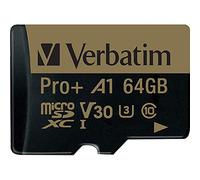 Verbatim 64GB Pro Plus 666X microSDXC Memory Card with Adapter, UHS-I V30 U3 Class 10 with A1 Rating, Black