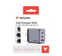 Verbatim GNC-65 GaN Wall Charger, 3-Port, UK/US/EU Compatible, 2X USB-C 65w PD 3