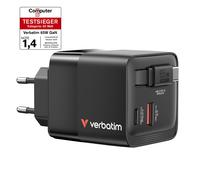 Verbatim 65W GaN Wall Charger 2 Port with Retractable USB-C Cable