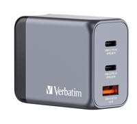Verbatim GNC-65 GaN Wall Charger, 3-Port, UK/US/EU Compatible, 2X USB-C 65w PD 3