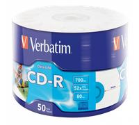 Verbatim 700MB CD-R Discs, 52x, Inkjet Printable, 50 Pack Wrap Spindle