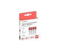 Verbatim AAA Rechargeable Batteries 500mAh 1.5V, 4 Pack USB-C Rechargeable AAA Batteries with 4-in-1 Charging Cable, Direct USB-C Charging, LED Charge Indicator, Reusable Batteries